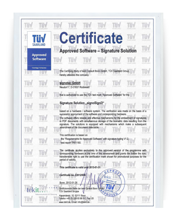 tuev certification signosign2