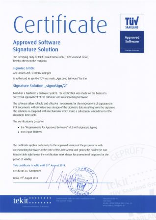 tuev certification signosign2